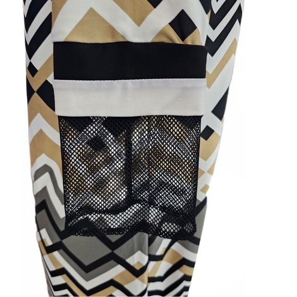 Karin Stevens Black White Tan Chevron Zig Zsg Sheath Dress Long Sleeve - Picture 3 of 13